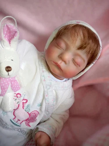 Lifelike 45 cm Reborn Doll | Soft Cloth Body, Closed Eyes, and Hand-Rooted Hair