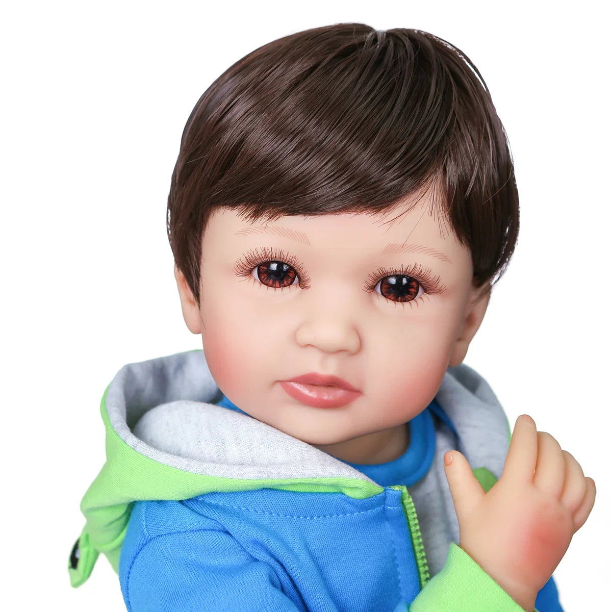 Bébé reborn garçon, cheveux blonds et noirs