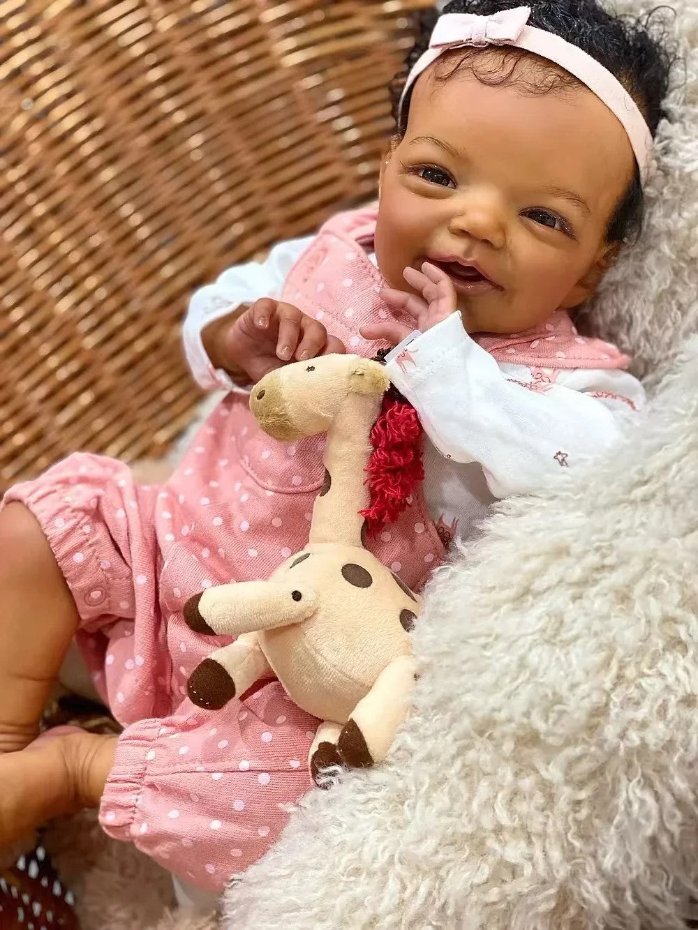 Hand-Rooted Reborn Baby Doll dark skin