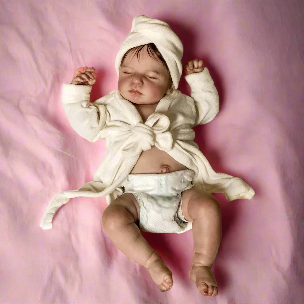 reborn baby doll sleeping in bath rob