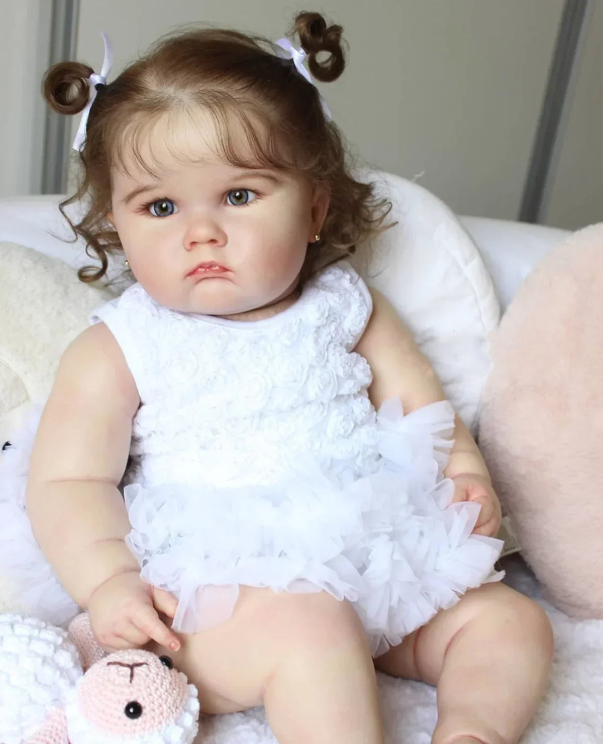 Bolly, poupée bébé reborn 24 pouces | Corps en tissu doux, cheveux implantés à la main, yeux fixes