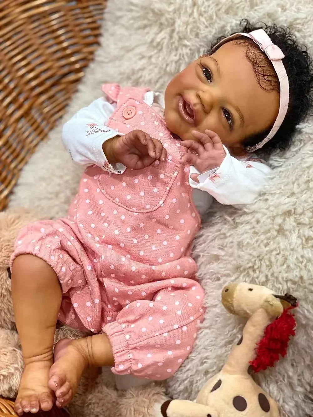 Hand-Rooted Reborn Baby Doll dark skin