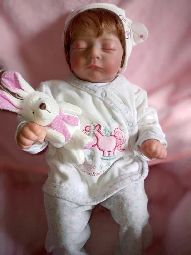 Poupée reborn réaliste 45 cm | Corps en tissu doux, yeux fermés et cheveux implantés à la main