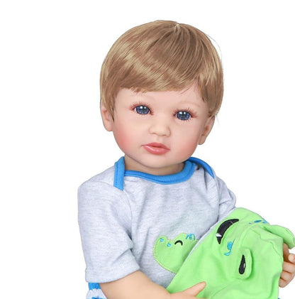 Bébé reborn garçon, cheveux blonds et noirs