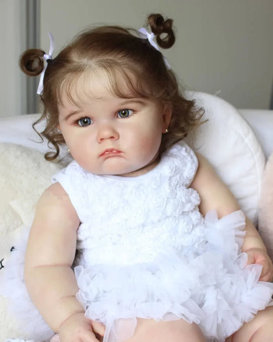 Bolly, poupée bébé reborn 24 pouces | Corps en tissu doux, cheveux implantés à la main, yeux fixes