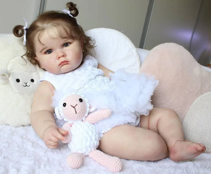 Bolly, poupée bébé reborn 24 pouces | Corps en tissu doux, cheveux implantés à la main, yeux fixes
