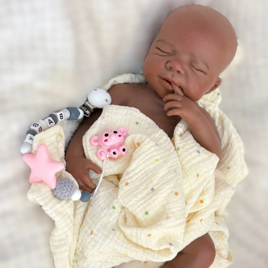 Poupée bébé reborn fille à peau foncée – silicone doux, nouveau-né réaliste