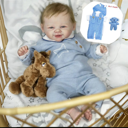Poupée bébé reborn souriante aux cheveux blonds