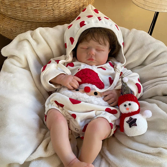 Tessa, poupée bébé reborn 20 pouces | Cheveux bouclés implantés à la main et corps en tissu doux