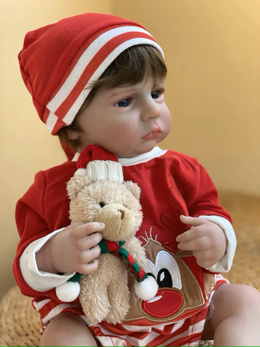 Cameron, poupée bébé reborn fille en robe de Noël